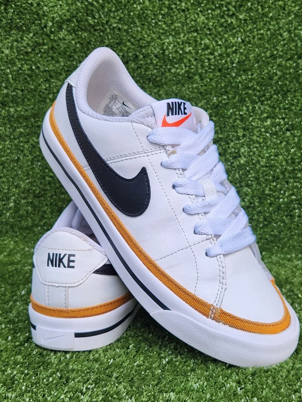 Nike Court Legacy Low Big Girls Leather White Tan Sneakers Shoes Size 4.5 Youth